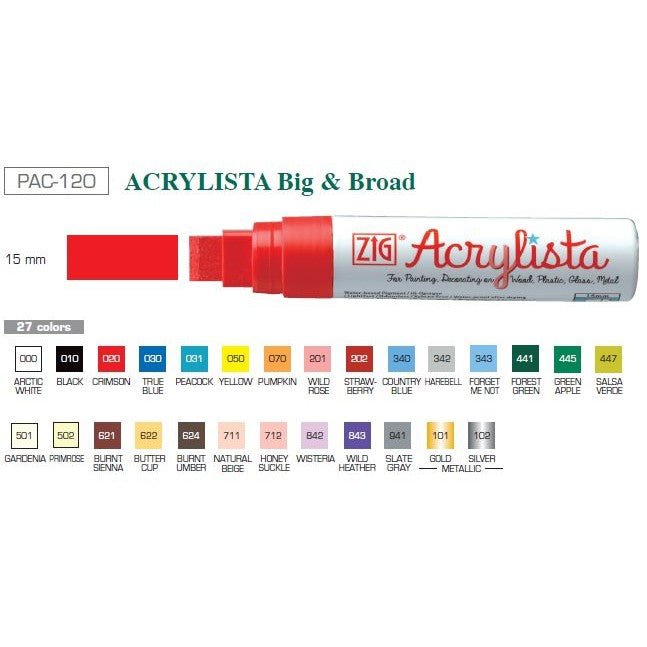 ZIG Acrylista Big & Broad Permanent Paint Marker, 15mm - SCOOBOO - PAC-120 - White-Board & Permanent Markers