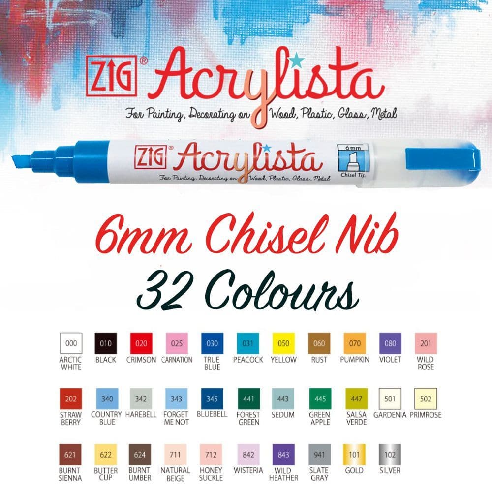 ZIG Acrylista Chisel Tip Permanet Marker, 6 mm - SCOOBOO - White-Board & Permanent Markers